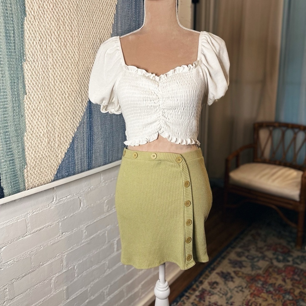 Urban Outfitters Sage Ribbed Mini Skirt with Button Details